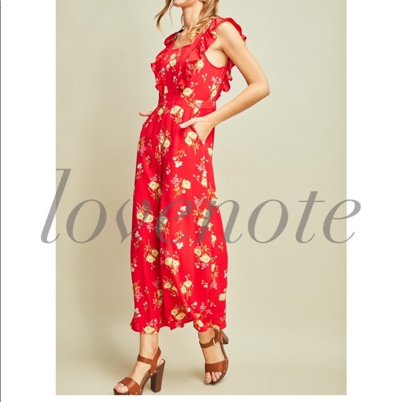 Floral Jumpsuit Romper Ruffle Sleeve Pant Length - Picture 4 of 8